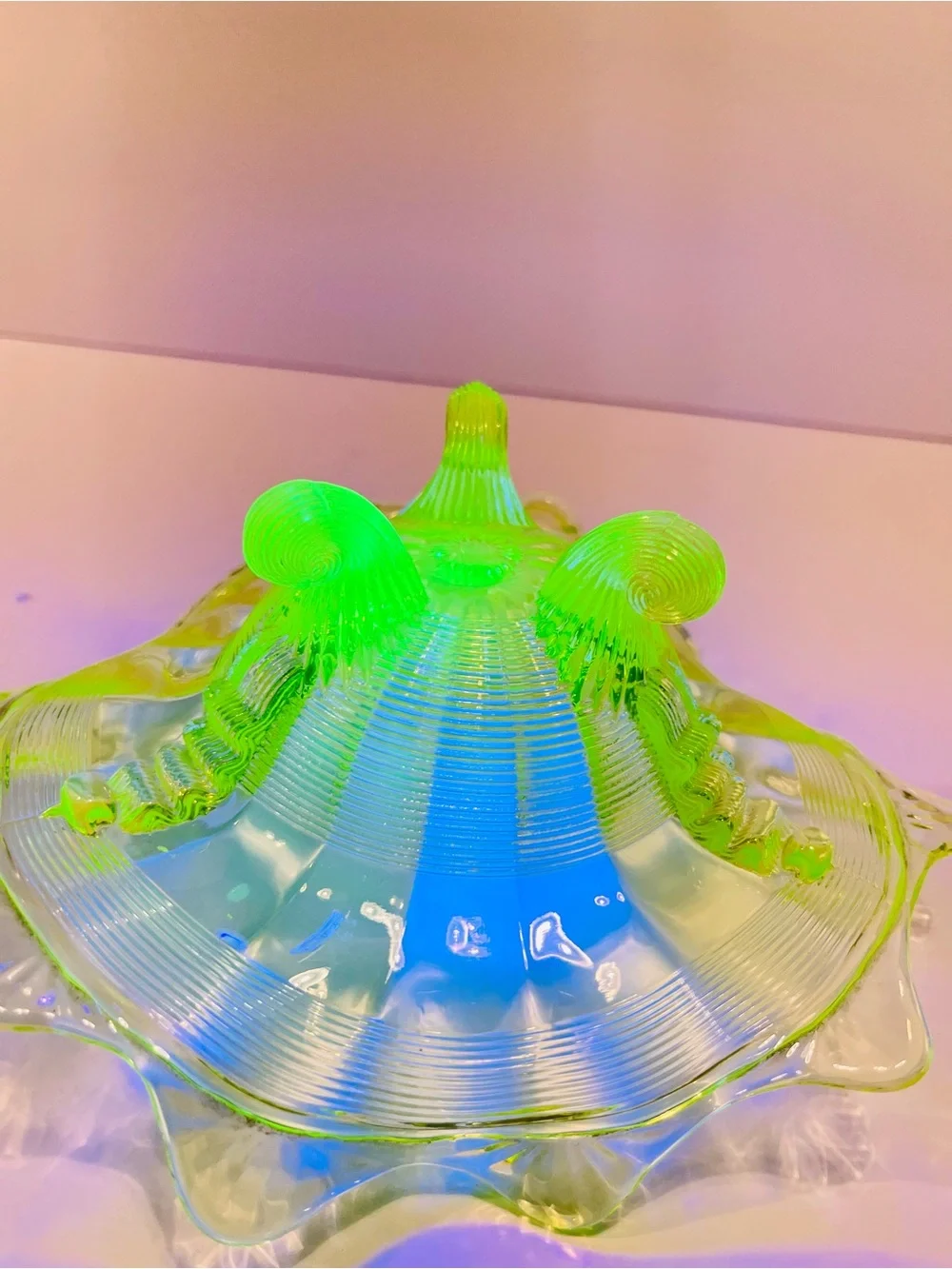 Antique 1890’s Northwood Vaseline Glass Fluted Scrolls Yellow Uranium Glass Bowl